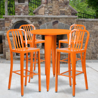 Flash Furniture CH-51090BH-4-30VRT-OR-GG 30" Round Metal Bar Table Set in Orange